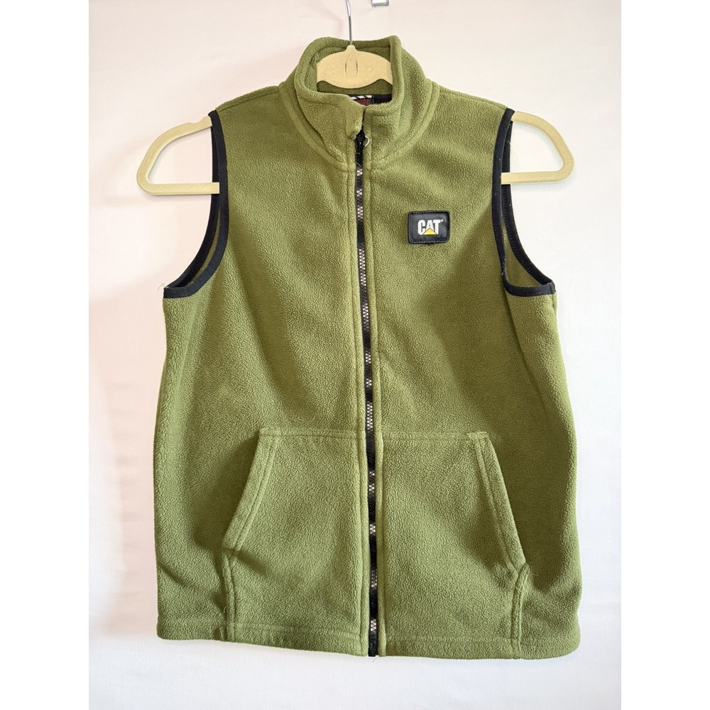 CAT Caterpillar Kids Fleece Vest Green Full Zip Size 10/12